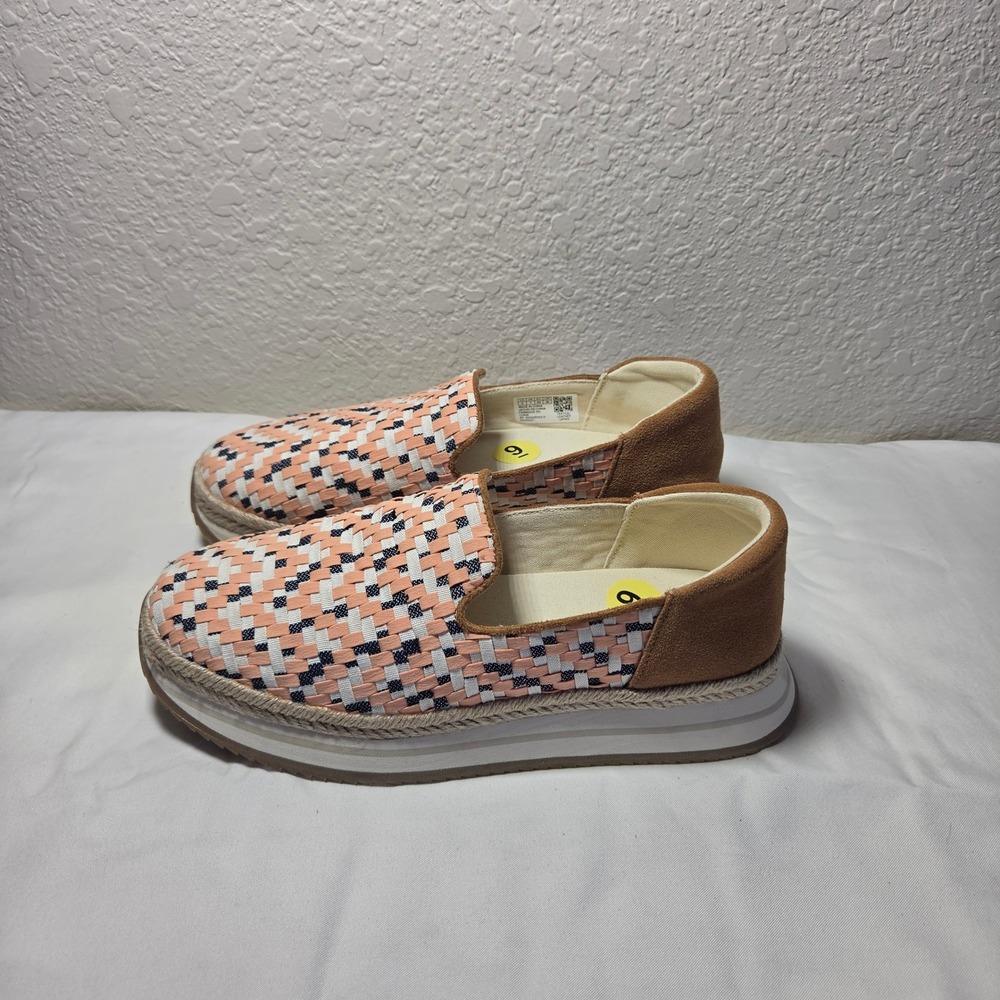 TOMS Mallow Alpargata Woven Platform Slip On Shoes Peach Tan Suede 10021027